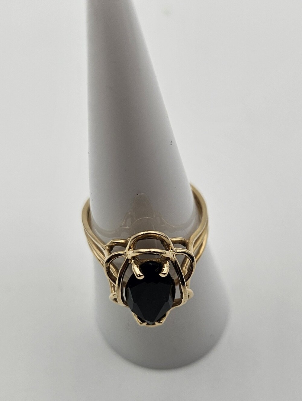 KF 14K Plumb Gold Black Onyx Marquise Ring Size 6 Vintage Filigree Statement 14K - Picture 7 of 12